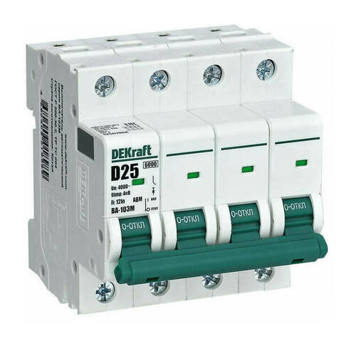 Автоматический выключатель DEKraft ВА-103M 4P 63А (D) 6кА, 12571DEK