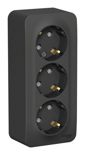 Розетка трехместная Schneider Electric BLANCA, открытый монтаж, с заземлением, со шторками, антрацит, BLNRA011316