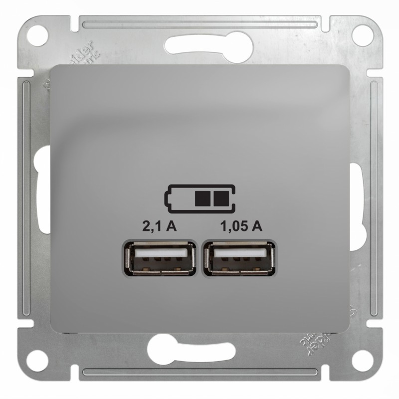Glossa Розетка USB, 5В/2100мА, 2х5В/1050мА, алюминий, GSL000333