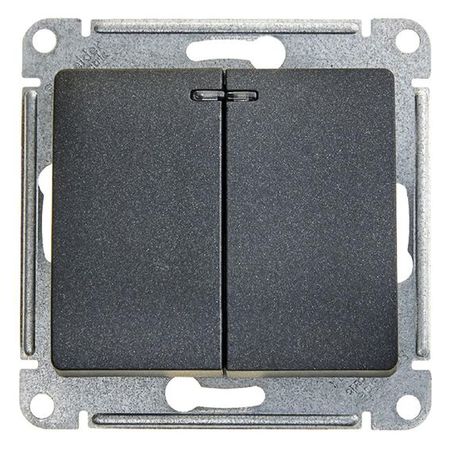 Выключатель 2-клавишный Schneider Electric GLOSSA, с подсветкой, скрытый монтаж, антрацит, GSL000753