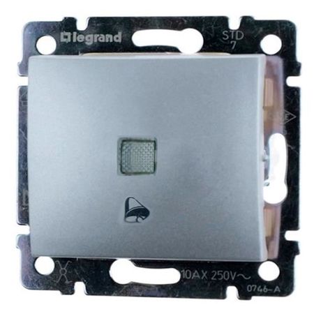 Выключатель 1-клавишный кнопочный Legrand VALENA, с подсветкой, скрытый монтаж, алюминий, 770115