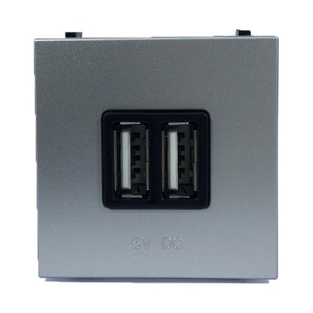 Зарядное устройство 2xUSB ABB ZENIT, скрытый монтаж, серебристый, N2285 PL, 2CLA228500N1301