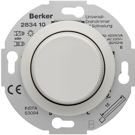 Светорегулятор-переключатель поворотный Berker, 420 Вт, белый блестящий, 283410