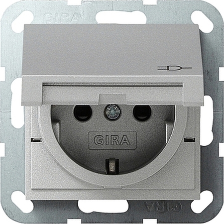 Розетка Gira SYSTEM 55, скрытый монтаж, с заземлением, с крышкой, со шторками, алюминий, 041426