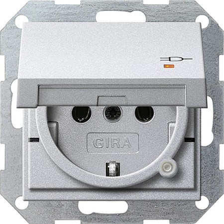 Розетка Gira SYSTEM 55, скрытый монтаж, с заземлением, с крышкой, со шторками, алюминий, 276326