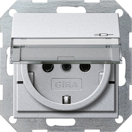 Розетка Gira SYSTEM 55, скрытый монтаж, с заземлением, с крышкой, со шторками, алюминий, 276226