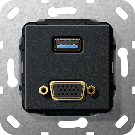 Розетка VGA+USB Gira SYSTEM 55, черный, 568910