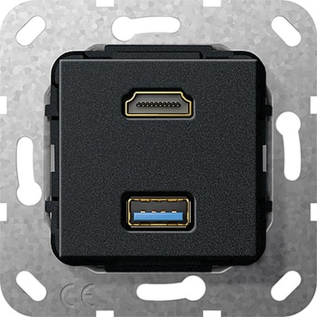 Розетка HDMI+USB Gira SYSTEM 55, черный, 567910