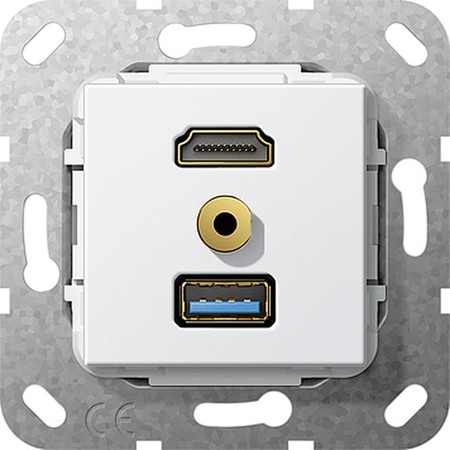 Розетка HDMI+USB+mini-jack Gira SYSTEM 55, белый, 568003