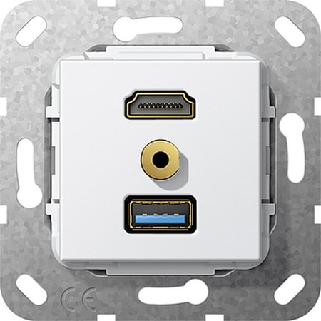 Розетка HDMI+USB+mini-jack Gira SYSTEM 55, белый, 568103