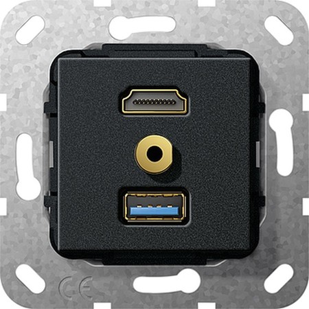 Розетка HDMI+USB+mini-jack Gira SYSTEM 55, черный, 568010