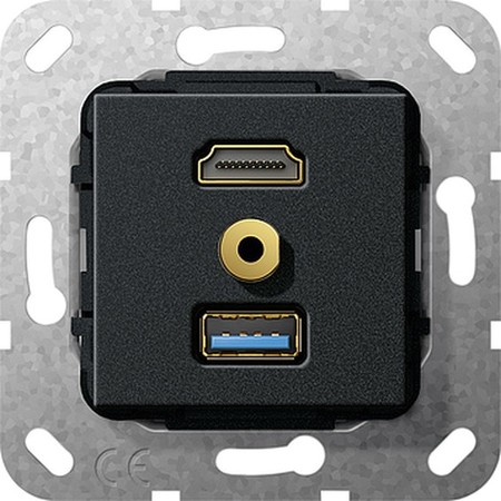 Розетка HDMI+USB+mini-jack Gira SYSTEM 55, черный, 568110