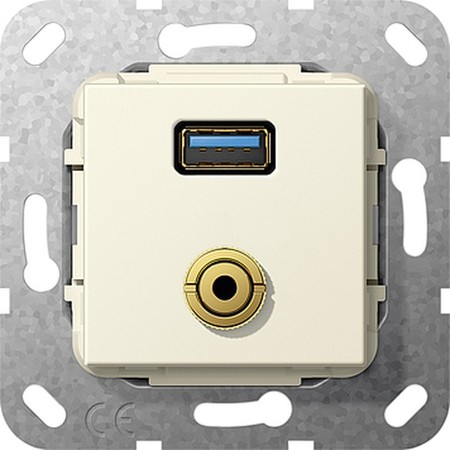 Розетка USB+mini-jack Gira SYSTEM 55, бежевый, 568601