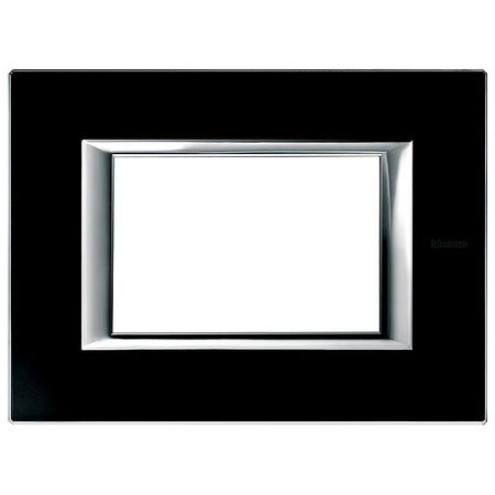 Рамка 3 модуля BTicino AXOLUTE, черное стекло, HA4803VNN
