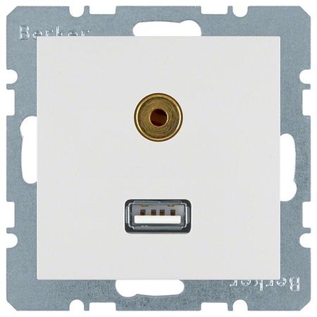 Розетка USB+mini-jack Berker, белый, 3315398989