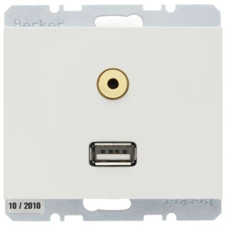 Розетка USB+mini-jack Berker, белый, 3315397009