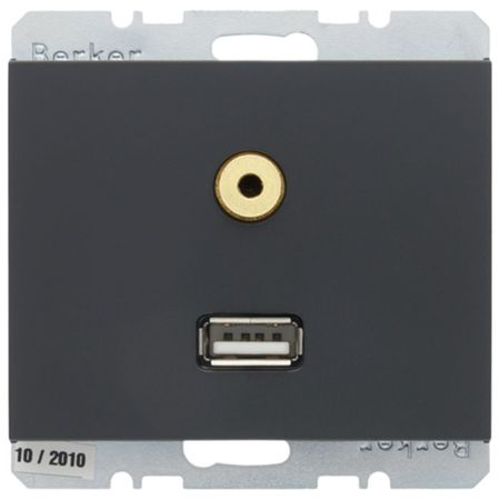Розетка USB+mini-jack Berker, антрацит, 3315397006