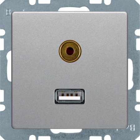 Розетка USB+mini-jack Berker, алюминий бархатный, 3315396084