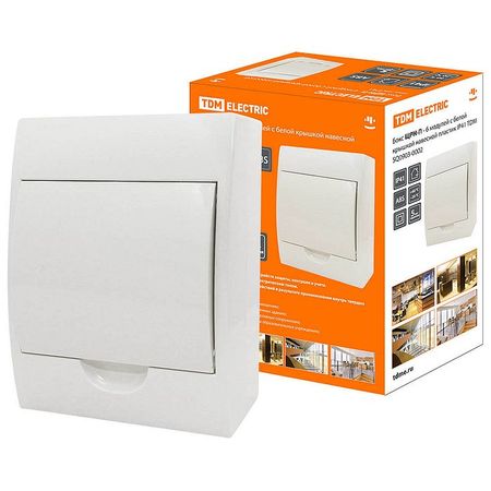 Распределительный шкаф TDM ЩРН-П, 6 мод., IP40, навесной, пластик, белая дверь, с клеммами, SQ0903-0002