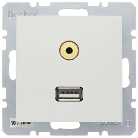 Розетка USB+mini-jack Berker, белый матовый, 3315391909