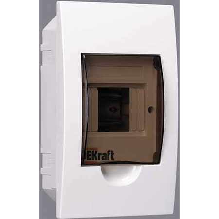 Распределительный шкаф DEKraft ЩРВ-П 4 мод., IP41, встраиваемый, пластик, белая дверь, с клеммами, 31001DEK