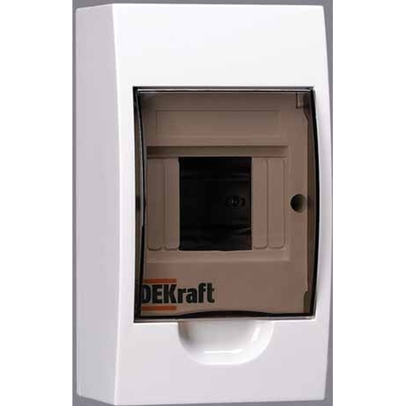 Распределительный шкаф DEKraft ЩРН-П, 4 мод., IP41, навесной, пластик, белая дверь, с клеммами, 31008DEK