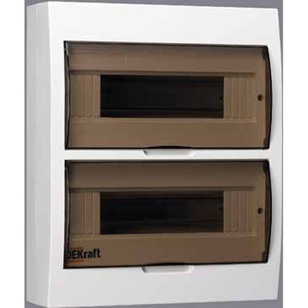 Распределительный шкаф DEKraft ЩРН-П, 24 мод., IP41, навесной, пластик, белая дверь, с клеммами, 31013DEK