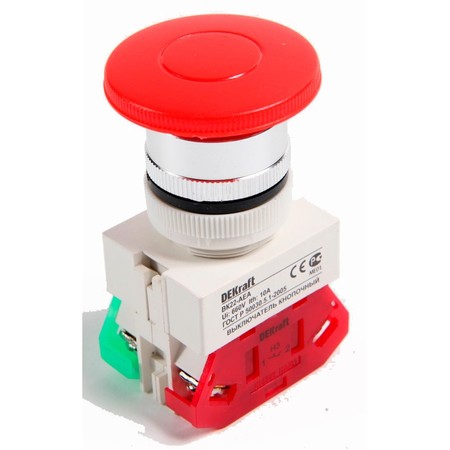 Выключатель кнопочный DEKraft ВК-22 22 мм, 220В, IP54, Красный, 25024DEK