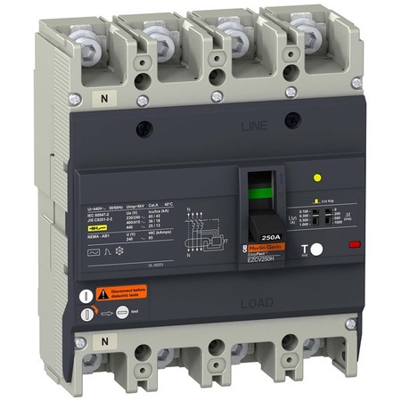 Силовой автомат Schneider Electric Easypact EZC 250, TM-D c диф защитой, 36кА, 4P, 100А, EZCV250H4100