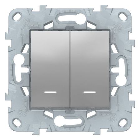 Переключатель 2-клавишный Schneider Electric UNICA NEW, с подсветкой, скрытый монтаж, алюминий, NU521330N