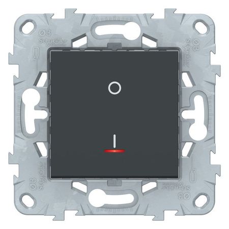 Выключатель 1-клавишный двухполюсный Schneider Electric UNICA NEW, с подсветкой, скрытый монтаж, 16А, антрацит, NU526254S