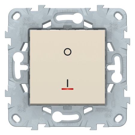 Выключатель 1-клавишный двухполюсный Schneider Electric UNICA NEW, с подсветкой, скрытый монтаж, 16А, бежевый, NU526244S