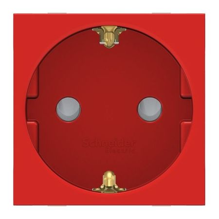 Розетка на 2 модуля Schneider Electric UNICA NEW MODULAR, скрытый монтаж, с заземлением, со шторками, безвинтовые клеммы, красный, NU305703