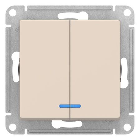 Выключатель 2-клавишный Schneider Electric ATLASDESIGN, с подсветкой, скрытый монтаж, бежевый, ATN000253