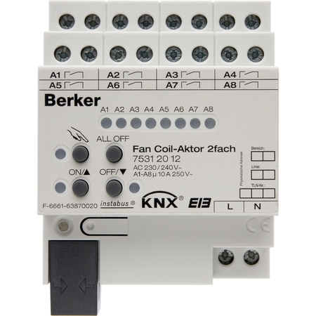 Исполнительное устройство управлением отоплением Fan coil 2-канальное, REG цвет: светло-серый instabus KNX/EIB, 75312012