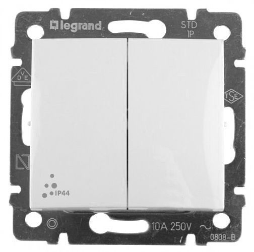 Переключатель IP44 2-клавишный Legrand VALENA, скрытый монтаж, белый, 770098