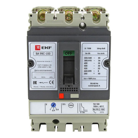 Силовой автомат EKF ВА-99C, 36кА, 3P, 12А, mccb99C-100-12.5