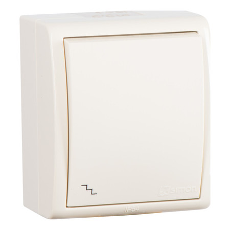 Переключатель 1-клавишный Simon SIMON 15 AQUA, с подсветкой, открытый монтаж, слоновая кость, 1594201-031