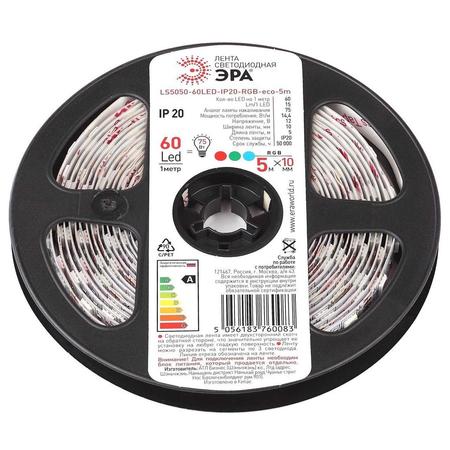 Светодиодная лента ЭРА 14,4W/m 60LED/m 5050SMD RGB 5M LS5050-14,4-60-12-RGB-IP20-1 year-5m, LS5050-14,4-60-12-RGB-IP20-1 year-5m Б0035606
