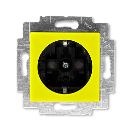 Розетка ABB LEVIT, скрытый монтаж, с заземлением, со шторками, желтый // дымчатый черный, 5520H-A03457 64W, 2CHH203457A6064