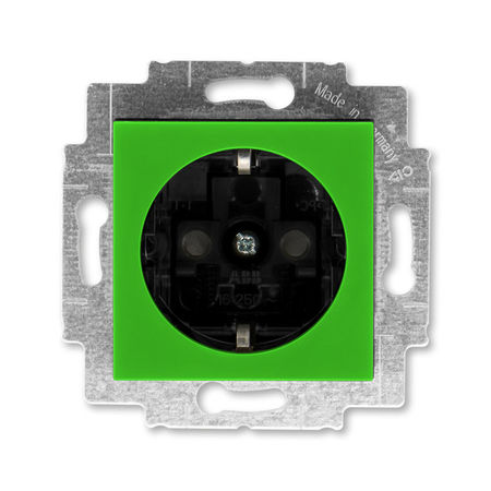 Розетка ABB LEVIT, скрытый монтаж, с заземлением, со шторками, зеленый // дымчатый черный, 5520H-A03457 67W, 2CHH203457A6067