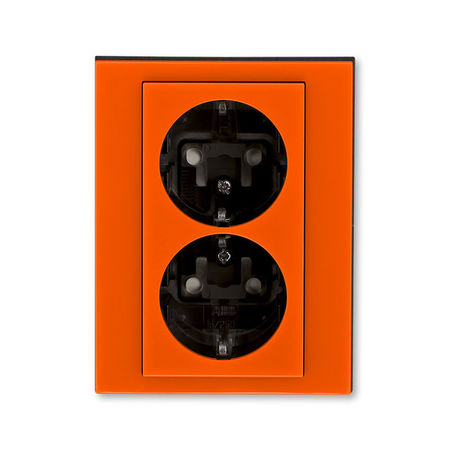 Розетка двухместная ABB LEVIT, скрытый монтаж, с заземлением, со шторками, оранжевый // дымчатый черный, 5522H-C03457 66W, 2CHH223457C6066
