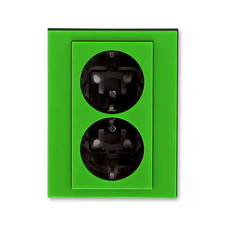 Розетка двухместная ABB LEVIT, скрытый монтаж, с заземлением, со шторками, зеленый // дымчатый черный, 5522H-C03457 67W, 2CHH223457C6067