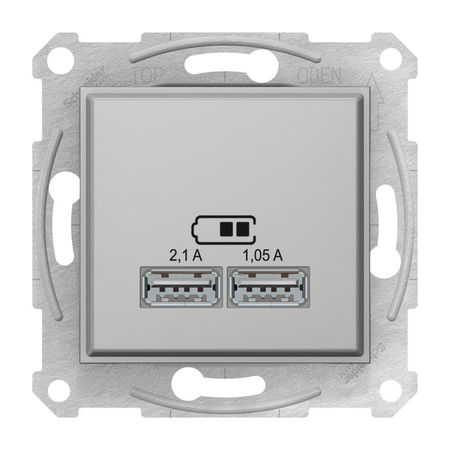 Розетка 2xUSB Schneider Electric SEDNA, алюминий, SDN2710260