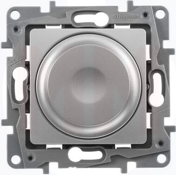 Светорегулятор поворотный Legrand ETIKA, 300 Вт,для LED 5-75 ВА, поворотно-нажимной, с возможностью управления с 2-х мест, алюминий, 672419