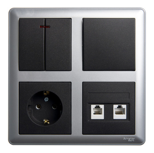 W59 коробка подъемная для наружного монтажа с рамкой 4-местная, матовый хром, KP-452-58