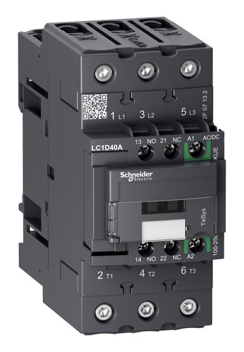 3P КОНТАКТОР EVERLINK AC3 440В 40A, КАТУШКА УПР. 100-250В AC/DC, ПРУЖИННЫЙ ЗАЖИМ, LC1D40AKUE