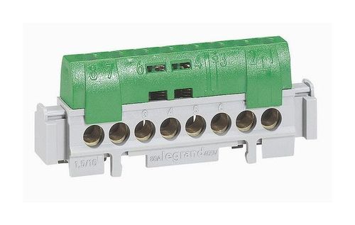 Клеммная колодка IP 2X - земля - зеленая - 1 x 6-25 мм² - 16 x 1,5-16 мм² - длина 141 мм, 004835