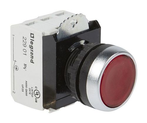 Кнопка с потайным толкателем ∅ 22,3 - Osmoz - в сборе - с подсветкой - красный - 24 В~//=, 023751