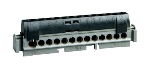 Клеммная колодка IP 2X - фаза - чёрная - 1 x 6-25 мм² - 12 x 1,5-16 мм² - длина 113 мм, 004854